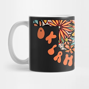 Oklahoma State Design | Artist Designed Illustration Featuring Oklahoma State Filled With Retro Flowers with Retro Hand-Lettering Mug